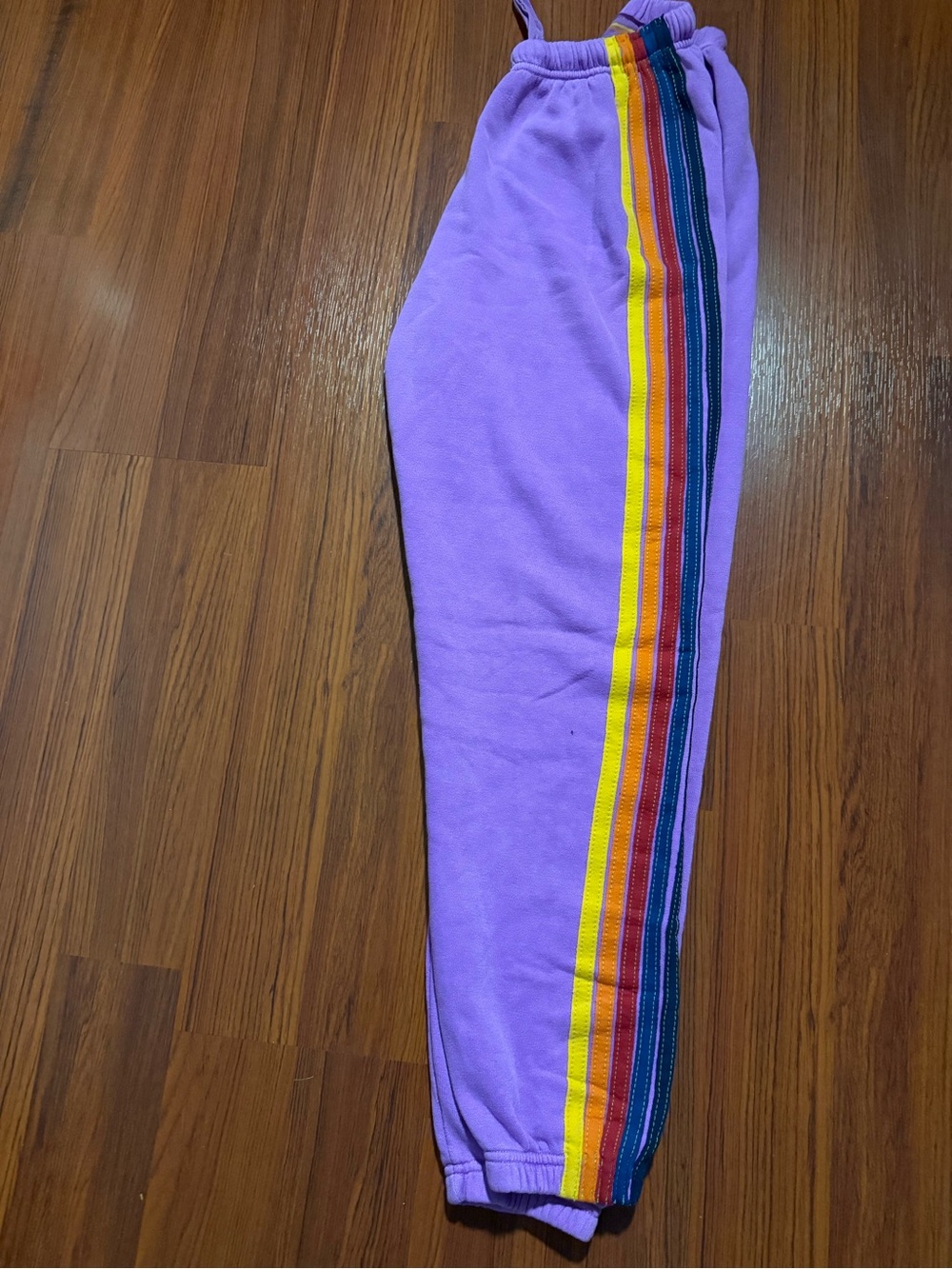 Lilac Sweatpants with Rainbow Side Stripes in excellent condition